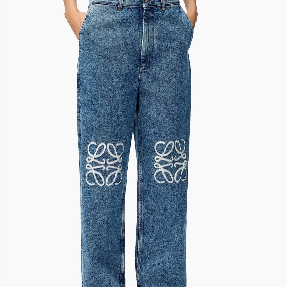 Blue Women's Jeans with White Embroidery